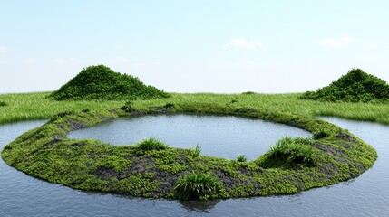 Serene Pond in Grassy Landscape