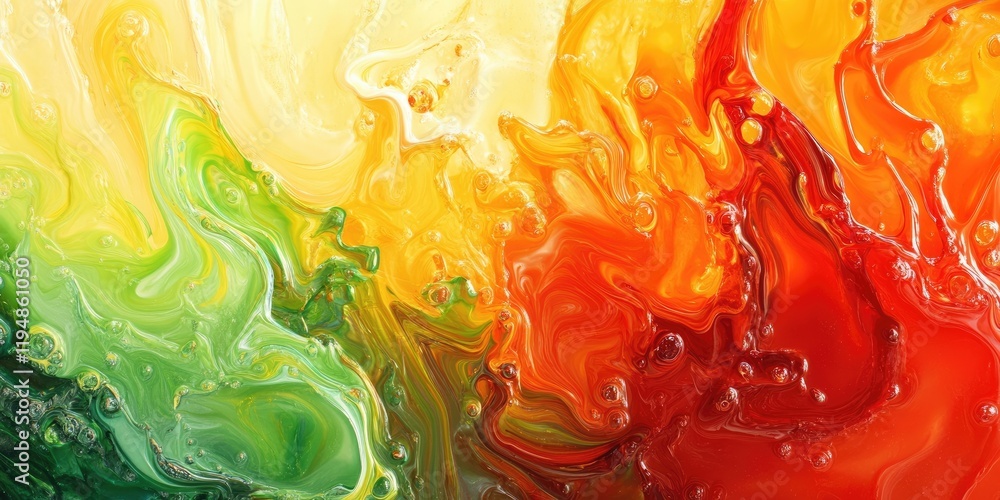 Poster vibrant abstract background showcasing a dynamic blend of orange, red, and green hues with swirling 