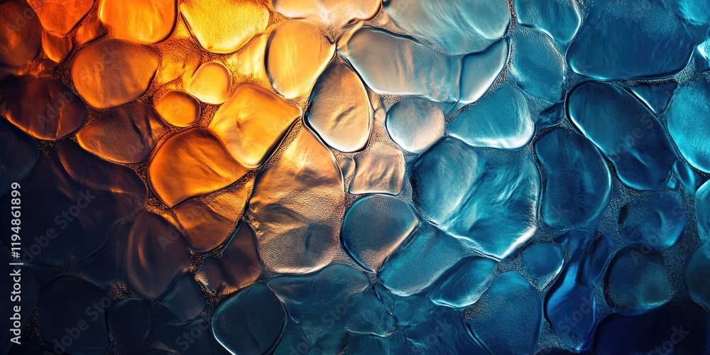 Poster textured abstract backdrop showcasing vibrant orange and blue circular patterns with a glass-like ap