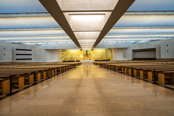 Interior of the modern Minor Basilica of Most Holy Trinity at Fatima, Portugal.
