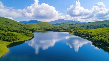 Obraz premium Serene mountain lake landscape