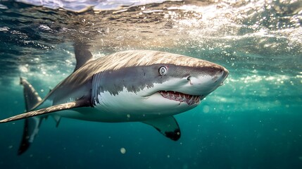 A shark hovers just beneath the surface of the water boom © ibrahimazy471
