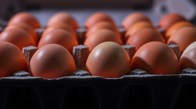 Close-up carton of brown eggs