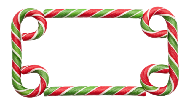 Candy Cane Frame Border Red and Green Striped Candies Isolated on White Background, Christmas, Holiday, Sweet, Christmas, Candy, Frame