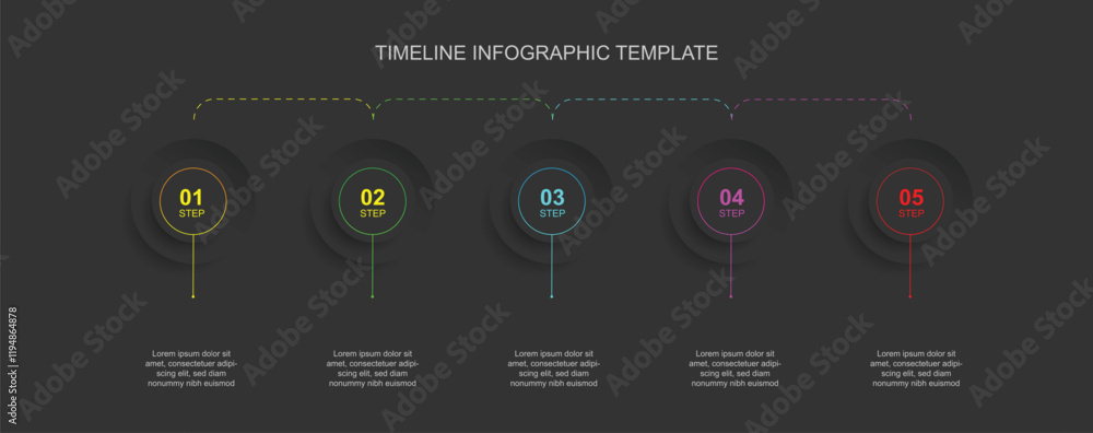 Poster Design template infographic element with 5 timeline process on black background 