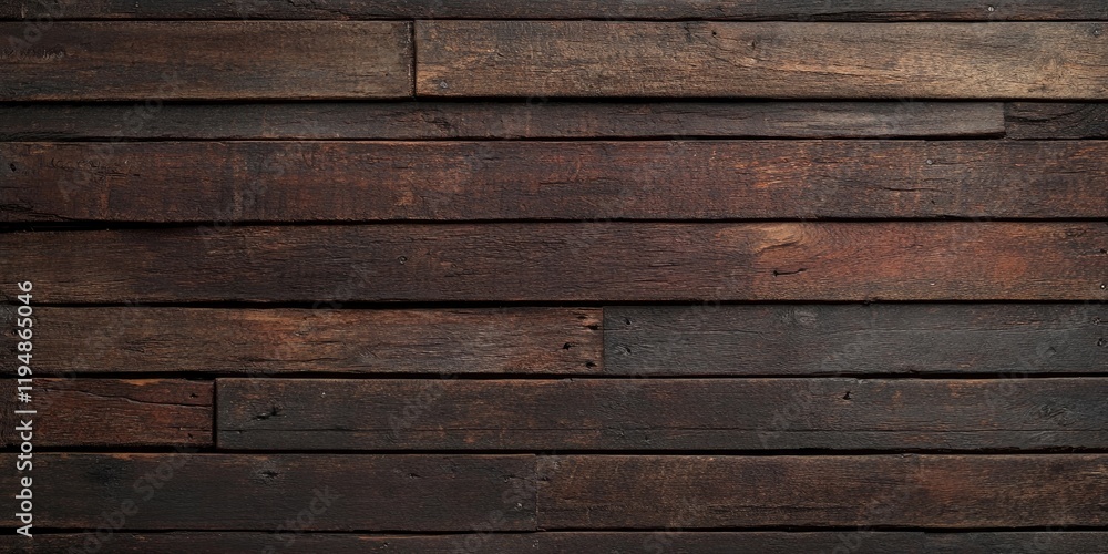 Poster dark brown wooden wall texture with various horizontal planks creating a rustic background ideal for
