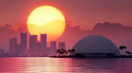 City Skyline Sunset with Dome