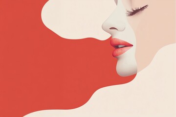 Minimalistic illustration of a woman’s face with vibrant red lips and soft curves. A modern design representing femininity and elegance, ideal for Women’s Day or creative branding.