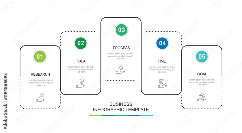 Poster 5 step line infographic template with icons suitable for business information and web presentation 