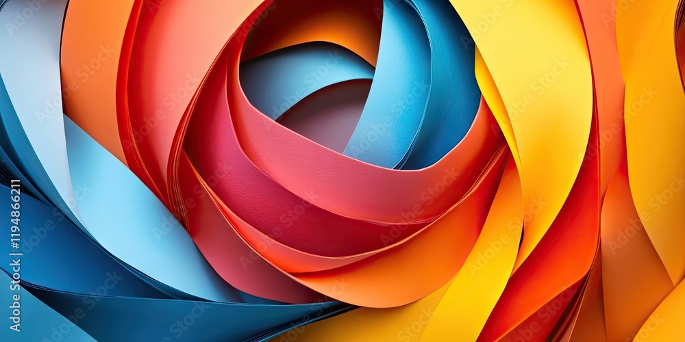 Aufkleber vibrant swirls of blue, orange, red, and yellow paper create an abstract layered design with smooth 