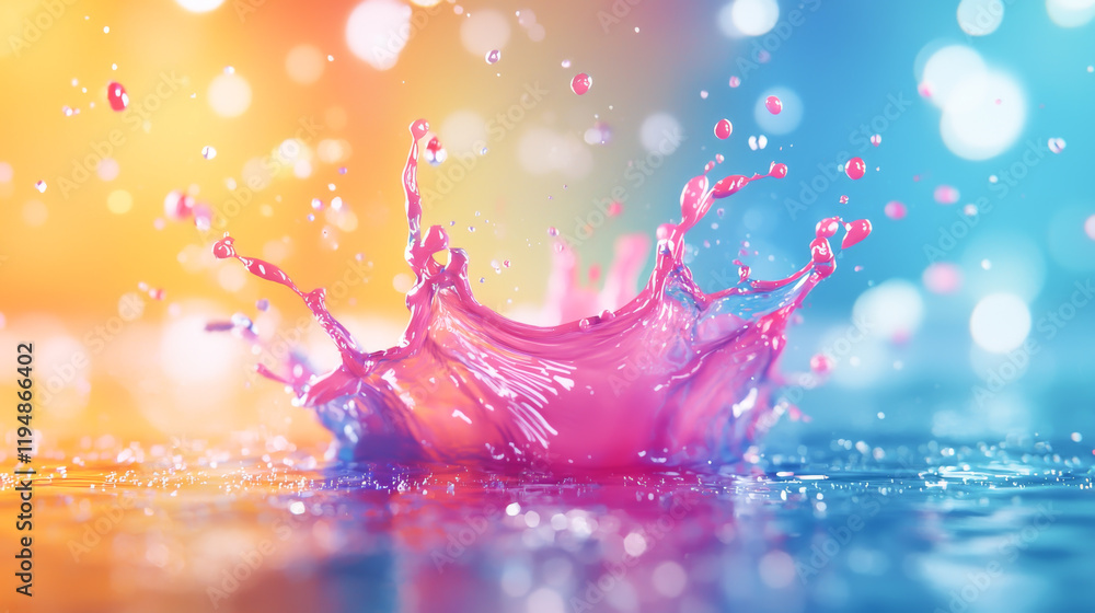 Poster vibrant water splash with colorful background creating a mesmerizing effect.