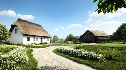 Obraz premium Peaceful Rural Village Scene