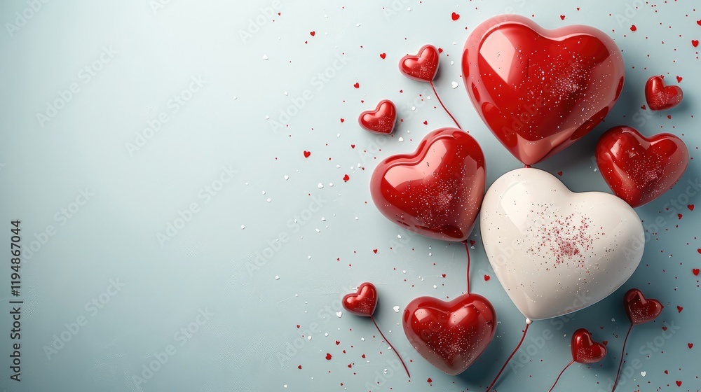 Poster valentines day aesthetic background. top view of hearts. copy space.