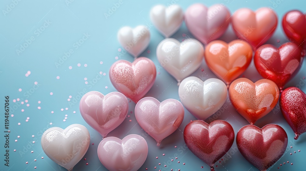 Poster valentines day aesthetic background. top view of hearts. copy space.