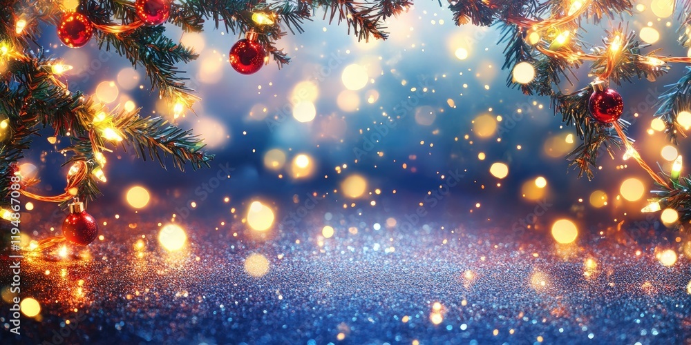 Aufkleber blurred christmas lights and garlands in warm gold and red hues create a festive backdrop with glowi