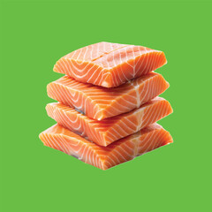 raw salmon steak green screen background Art & Illustration