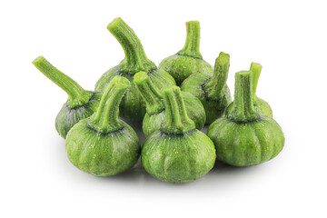 Green fresh young pumpkin or baby pumpkin isolated on white background with clipping path.