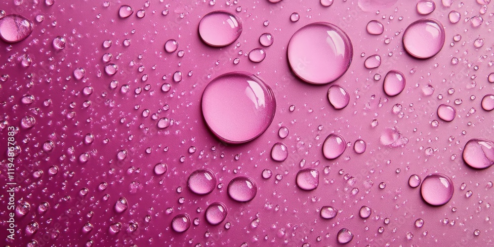 Poster vibrant pink background with assorted shiny water droplets of various sizes positioned randomly crea