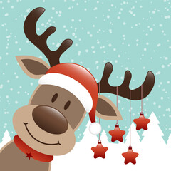 Rentier Diagonal Mit Sternen Am Geweih Wald Türkis