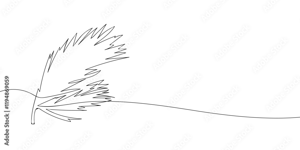 Poster a single line drawing of a pine branch. continuous line needles icon. one line icon. vector illustra