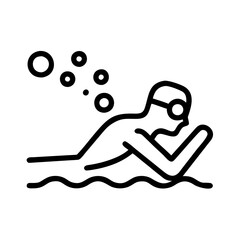 swimmer exhaling underwater icon, swimmer exhaling underwater line art - simple line art of swimmer exhaling underwater, perfect for swimmer exhaling underwater logos and icons and themed design 