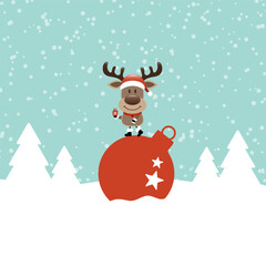 Rentier Auf Weihnachtskugel Im Wald Schnee Türkis