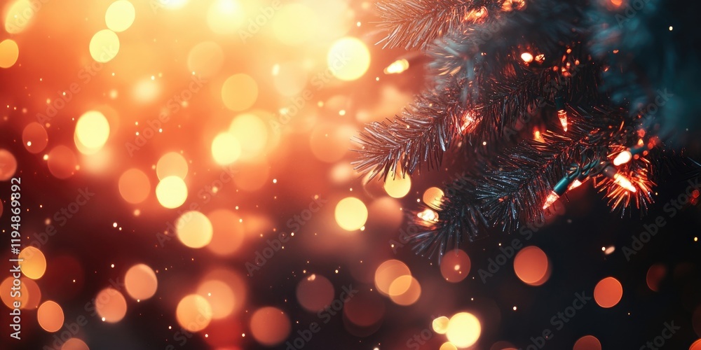 Poster warm orange and golden blurred bokeh lights with a dark background and soft shadows, featuring everg