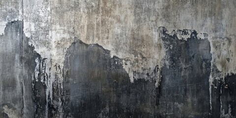 Textured grunge concrete wall with aged cement in dark gray and beige tones showcasing vertical drips and irregular patterns for a dramatic effect