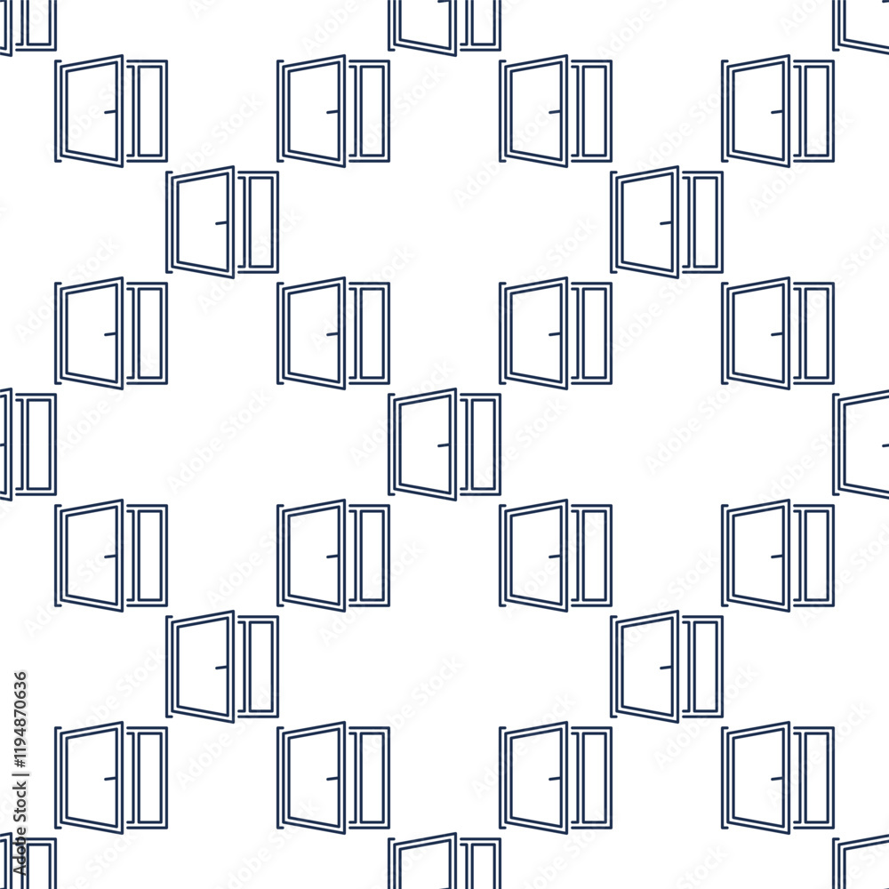 Poster clear house window vector seamless pattern in outline style