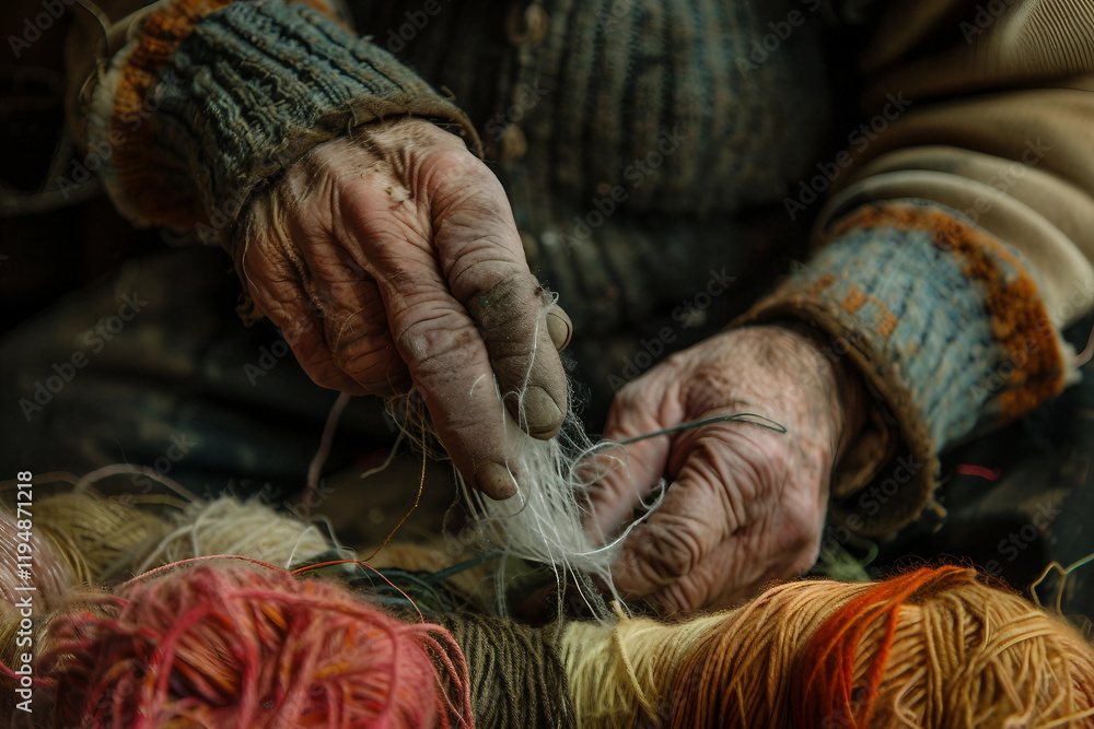 Aufkleber a skilled artisan focuses on embroidering a intricate pattern generative ai image