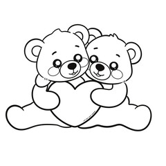 Valentine's Day Bear Clipart Transparent Line Art 