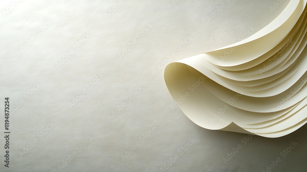Poster Elegant Curved Layers of Cream Paper Displaying Subtle Textures and Soft Natural Light on a Neutral Background for Artistic Inspiration and Design Elements