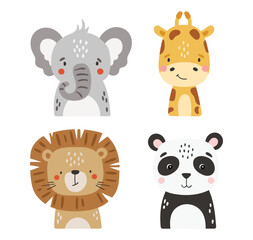 Safari animals set isolated, cute tropical animals, kids illustrations	