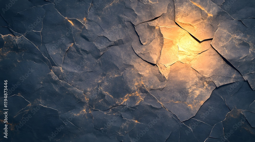 Poster textured abstract background with cracked surface and warm light emitting from within, ideal for mod