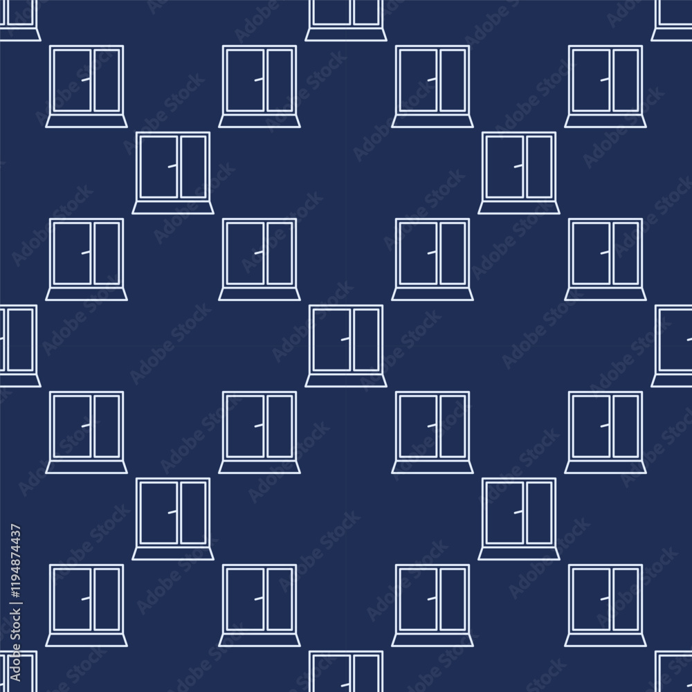 Poster opened glass frame vector window seamless pattern in thin line style