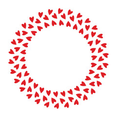 Colorful Hand drawn hearts Round Frame border in trendy red. St Valentines Day Copy space Template