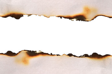 Realistic Burnt paper edge isolated on transparent white background. Burning edge paper texture....