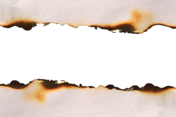 Realistic Burnt paper edge isolated on transparent white background. Burning edge paper texture. Ideal text, copy space, Design elements. PNG