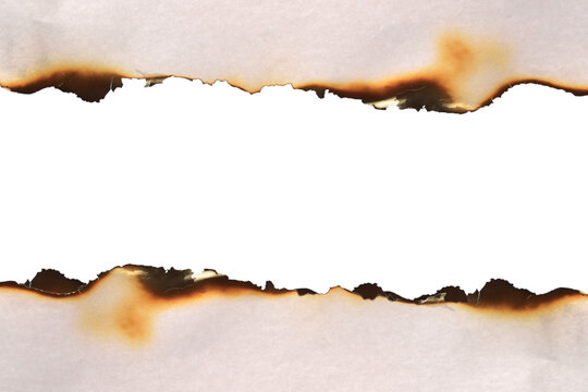 Realistic Burnt paper edge isolated on transparent white background. Burning edge paper texture. Ideal text, copy space, Design elements. PNG
