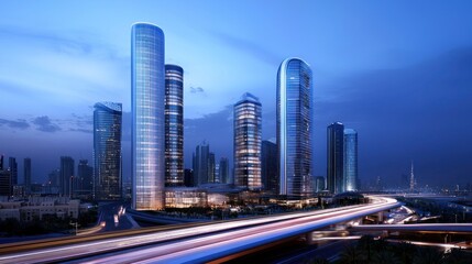 Modern City Skyline at Night