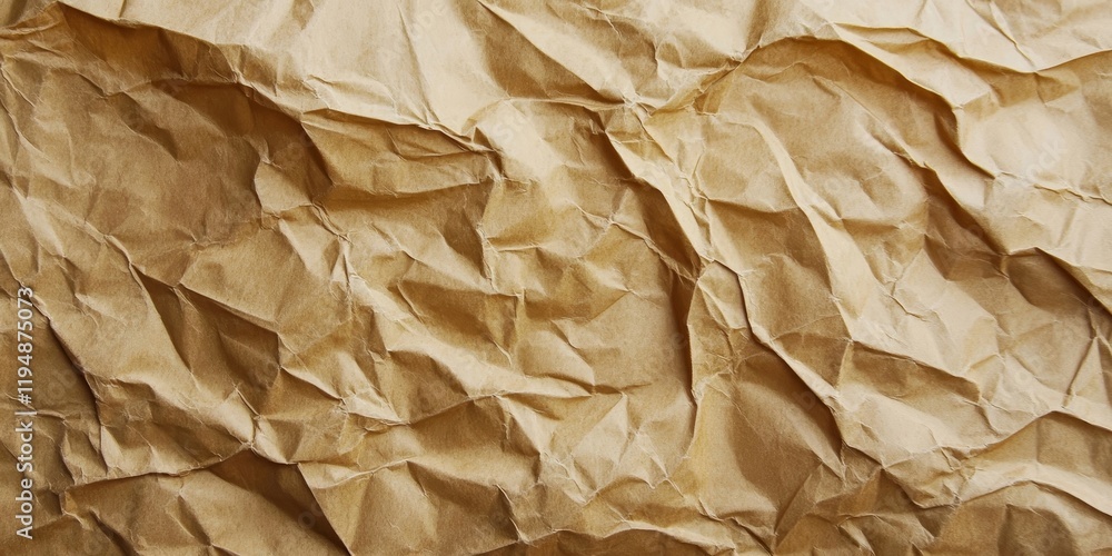 Aufkleber crumpled beige recycled paper texture with deep creases and folds creating an organic backdrop suita