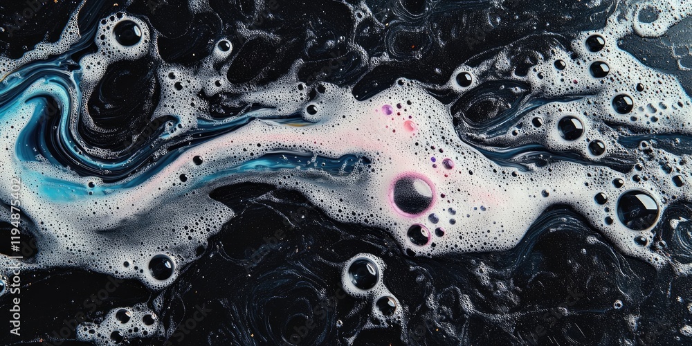 Aufkleber abstract foam texture showcasing colorful soap bubbles in various sizes against a dark black backgro