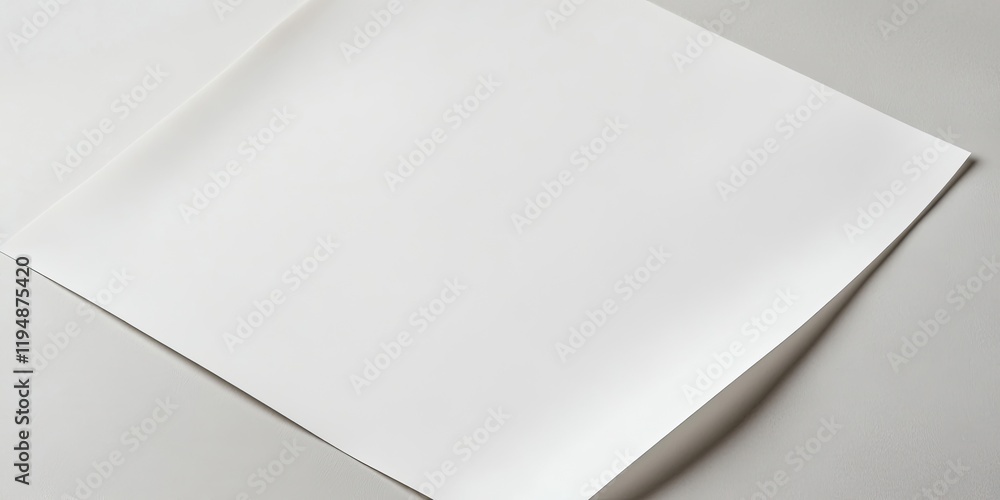 Poster blank white sheet of paper resting at an angle on a light gray surface showcasing smooth texture and