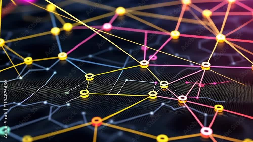 Poster abstract network connections with colorful lines and points in digital space
