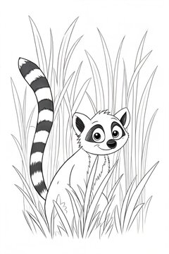 black and white raccoon in tall grass clip art preview