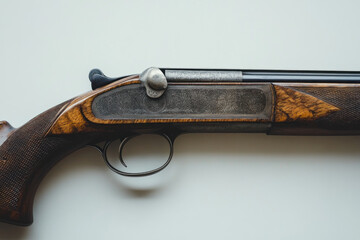 Winchester Model 1851 shotgun resting on a wooden table, showcasing intricate engravings and a polished barrel under soft, natural light.