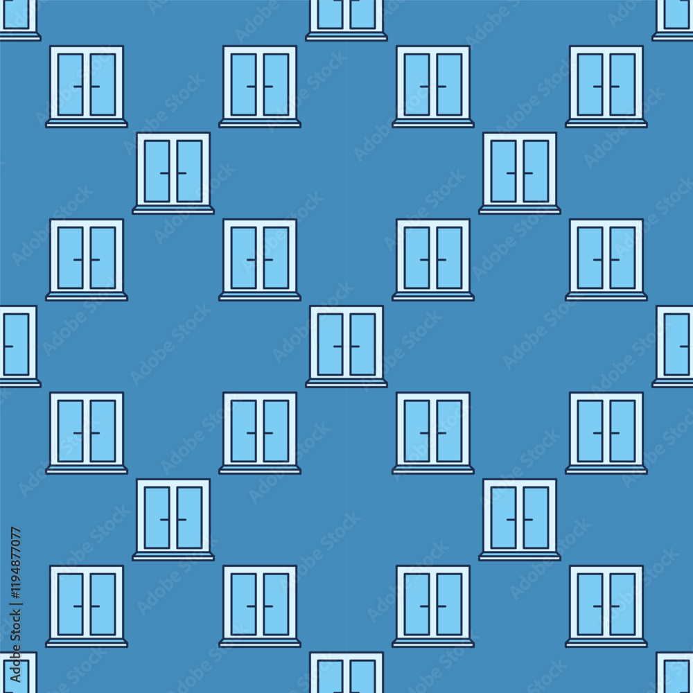 Poster vector closed window minimal blue seamless pattern