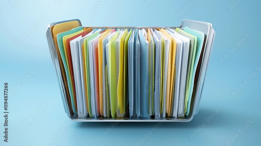 Poster organized online documentation files in colorful folders for database management and efficient infor