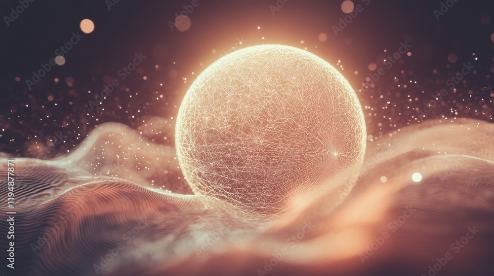Poster Glowing digital globe surrounded by flowing lines and luminous points creating a dynamic visual experience. Generative AI