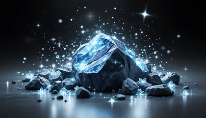 Obraz premium Glowing Blue Crystal Rock Formation Dark Background Magical Scene